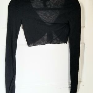 VintageY2K Express Balletcore Black Sheer Mesh Cropped Bolero Long Sleeve Top XS